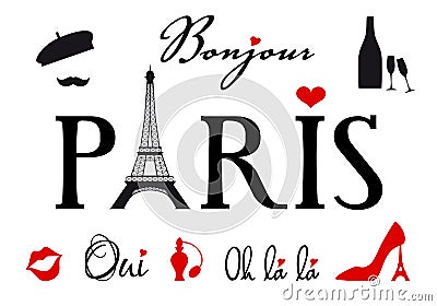 Paris with Eiffel tower, vector set Vector Illustration