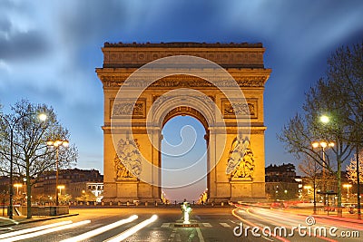 Paris, Famous Arc de Triumph at evening , France Stock Photo