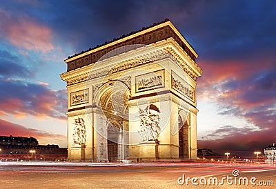 Paris, Famous Arc de Triumph at evening , France Stock Photo