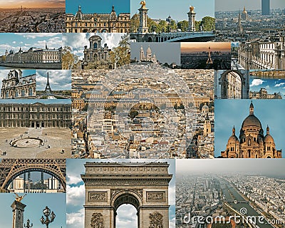 Paris famous landmarks collage Editorial Stock Photo