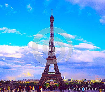 PARIS, FRANCE - APRIL 27, 2017: View of Effel Tower from Trocadero Square. Famous observation deck in Paris. Editorial Stock Photo