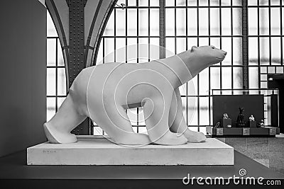 PARIS, FRANCE - APRIL 15, 2023: White Bear, French: Ours blanc, sculpture by Francois Pompon, 1927. Main hall of Orsay Editorial Stock Photo