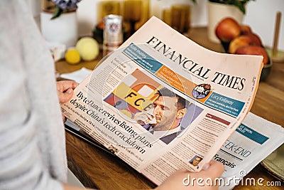 Financial Times newspaper magazine wtih headline cover page main title text Editorial Stock Photo