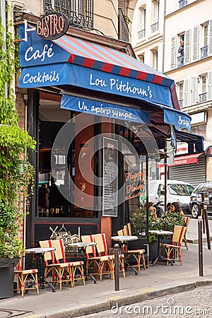 Paris, France. August 2022. Bistrot in Montmartre, one of the most vibrant and popular districts of Paris, the French Editorial Stock Photo