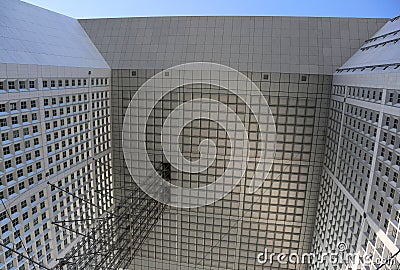 Paris, France - August 18, 2018: Grand Arche on La Defense busi Editorial Stock Photo