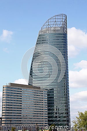 Paris, France - August 18, 2018: large skyscrapers in La Defense Editorial Stock Photo