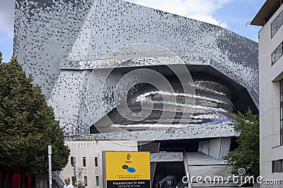 Paris, France - August 24, 2022: Paris Philharmonic. Huge aluminum building and shiny stainless steel facades Editorial Stock Photo