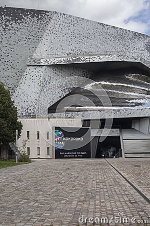 Paris, France - August 24, 2022: Paris Philharmonic. Huge aluminum building and shiny stainless steel facades Editorial Stock Photo