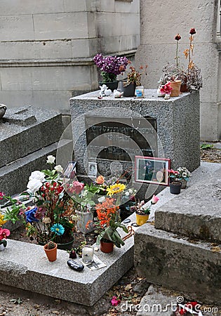 Paris, France - August 21, 2018: Tomb of the famous singer Jim M Editorial Stock Photo