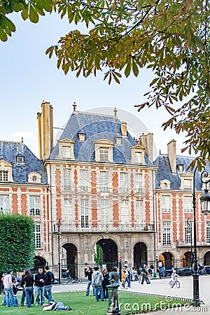 PARIS, FRANCE circa april 2016. , Place des Vosges. France. Place Royale lin Marais district. Editorial Stock Photo