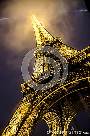 Paris France Eiffel Tower Tourism - Rain and Lgiht Editorial Stock Photo