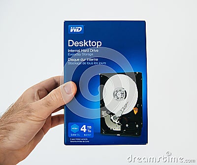 blue box with new HDD Hard Disk Drive internal from Western Digi Editorial Stock Photo