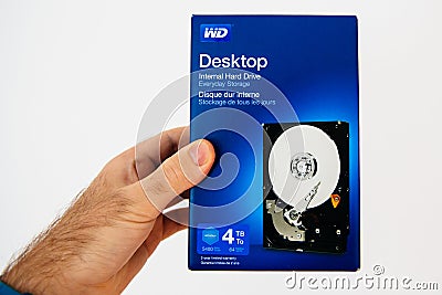 blue box with new HDD Hard Disk Drive internal from Western Digi Editorial Stock Photo