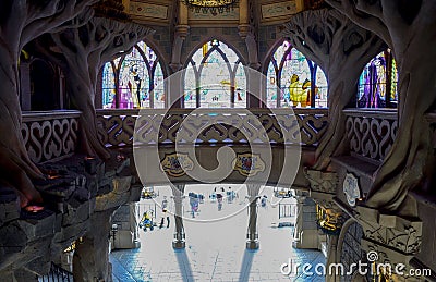 Inside the castle of Sleeping Beauty in Disneyland Paris park Editorial Stock Photo