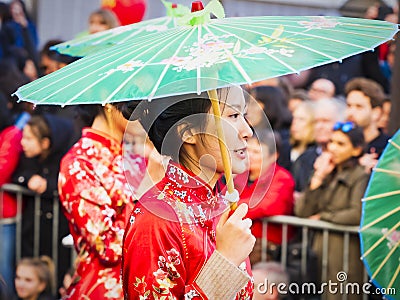 Chinese new year celebrations parade at Paris Editorial Stock Photo