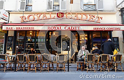 Royal Cadet is traditional Parisian restaurant located at Cadet street in 9th district of Paris. Editorial Stock Photo