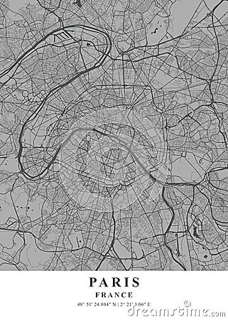 Paris - France Gray Plane Map Stock Photo