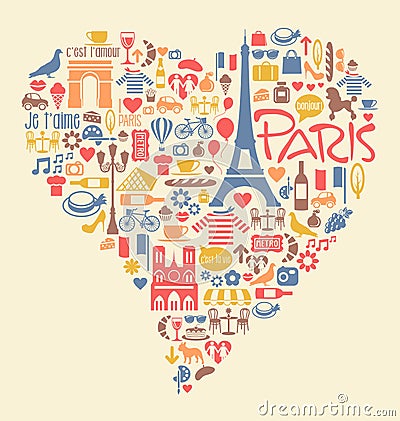 Paris France Icons Landmarks and attractions Vector Illustration