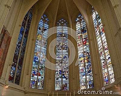Indoors stained glass window church Chateau de Vincennes Editorial Stock Photo