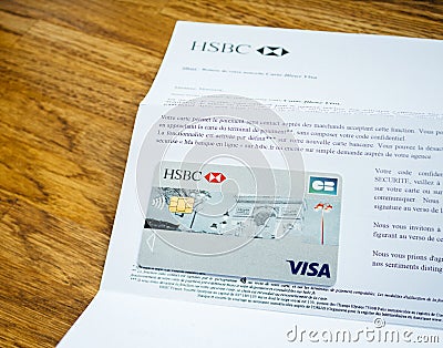 New HSBC Visa banking card reception mail welcome Editorial Stock Photo