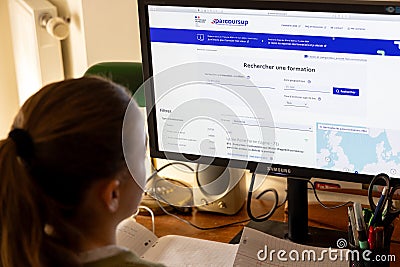: French high school student looking for information on the Parcoursup website Editorial Stock Photo