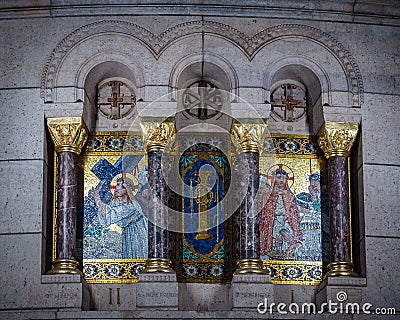 Mosaic representing scenes of the Via Crucis inside the sacred h Editorial Stock Photo