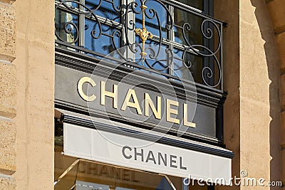 Chanel luxury store sign in place Vendome in Paris, France Editorial Stock Photo