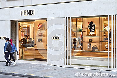 Fendi fashion luxury store in Paris, people passing, France Editorial Stock Photo