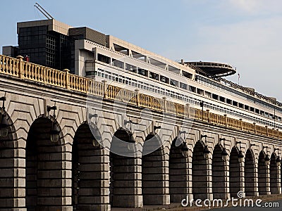 Ministry of Economy and Finance and Bercy bridge Editorial Stock Photo