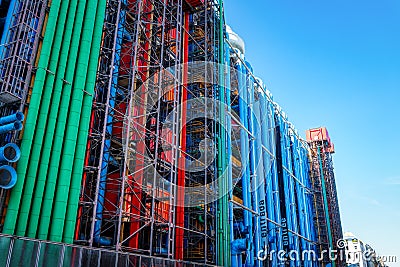 Rear view of the Centre Pompidou museum with colourful pipes - Paris, France Editorial Stock Photo