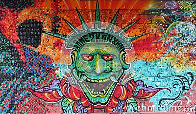 A revisited Statue of Liberty by street artists Editorial Stock Photo