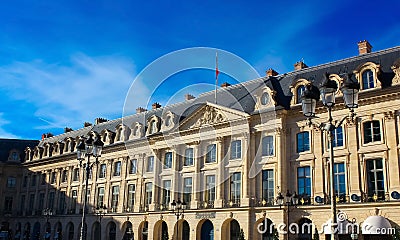 The facade of the Ministry of Justice at the Vendome square. Editorial Stock Photo