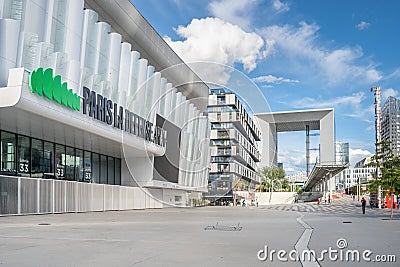 Paris, France - Jun 13, 2020: Facade of La Defense Areana in sunny afternoon Editorial Stock Photo