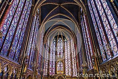 Religious stained glass windows in the Sainte Chapelle, Paris, F Editorial Stock Photo