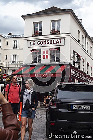 Paris, France. June 11, 2022. facade of the retro restaurant-bistro consulat Editorial Stock Photo
