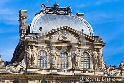 PARIS, FRANCE - JUNE 23, 2017: Gable of the Pavillon Sully of the Louvre. Is the world largest art museum and is housed in the Editorial Stock Photo