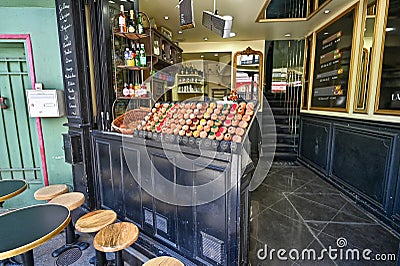 Paris, France, June 2022. Odette patisserie in the Latin quarter of Notre-Dame. Featuring a vintage and colorful look, it has all Editorial Stock Photo