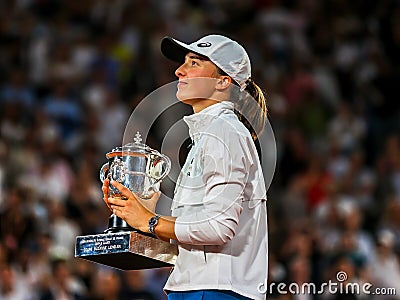 2022 Roland Garros Champion Iga Swiatek of Poland during trophy presentation after her victory over Coco Gauff in Paris, France Editorial Stock Photo