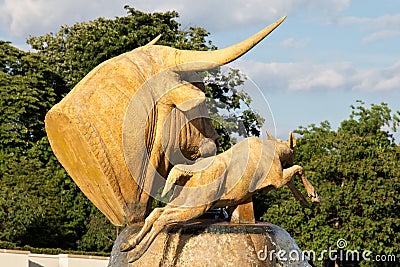 PARIS, FRANCE - JUNE 24, 2017: Sculpture of the bull and the deer by Paul Jouve. Editorial Stock Photo