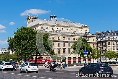 PARIS, FRANCE - JUNE 23, 2017: View of the Theatre de la Ville City Theatre or Sarah-Bernhardt. Is one of the two theatres built Editorial Stock Photo