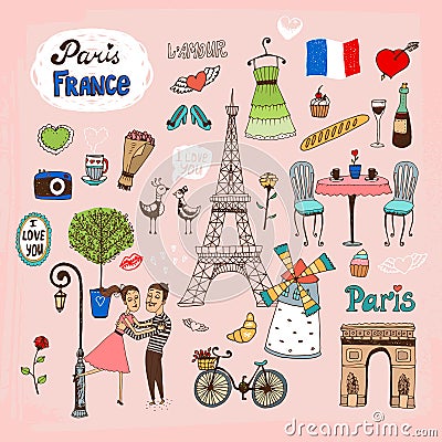 Paris France landmarks and icons Vector Illustration