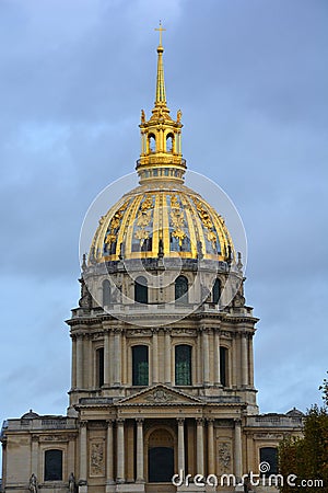 Les Invalides hospital and chapel dome. Editorial Stock Photo