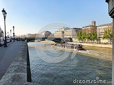 Famous touristic river boat on the Seine in Paris Editorial Stock Photo