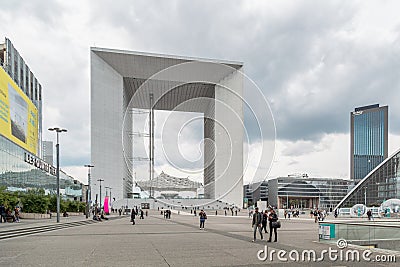 Paris, France, March 31 2017: Grand Arch in most important business district La Defense in Paris, France. Project to Editorial Stock Photo