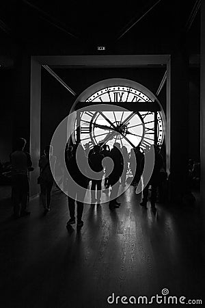 Paris, France, March 28 2017: Inside view of the clock of Orsay museum in Paris Editorial Stock Photo