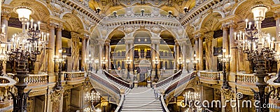 Paris, France, March 31 2017: Interior view of the Opera National de Paris Garnier, France. It was built from 1861 to Editorial Stock Photo