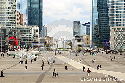 Paris, France, March 31 2017: La Defense - modern business and financial district in Paris with high rise buildings Editorial Stock Photo