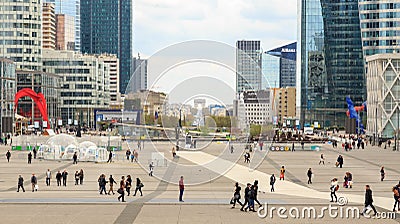 Paris, France, March 31 2017: La Defense - modern business and financial district in Paris with high rise buildings Editorial Stock Photo
