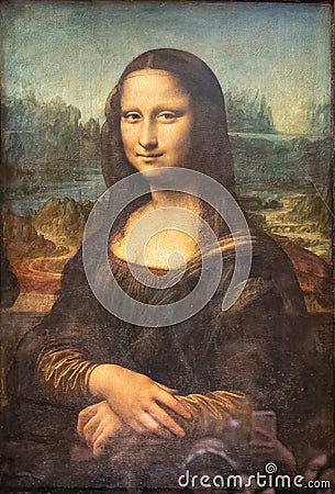 Paris, France - March 18, 2018: Mona Lisa, also known as La Gioconda or La Joconde,16th-century portrait painted in oil by Editorial Stock Photo