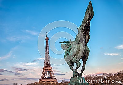 Paris, France: France Reborn Statue on Pont de Bir-Hakeim Editorial Stock Photo